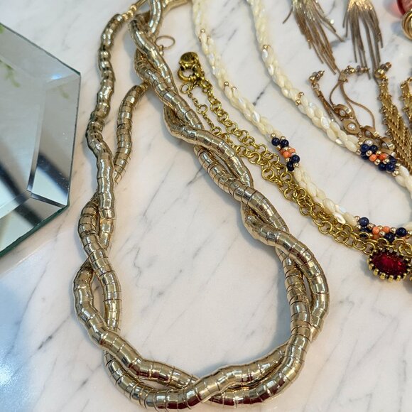 Gobs of Vintage jewelry with Beveled Mirror Vanity/Dresser Tray - Picture 4 of 17